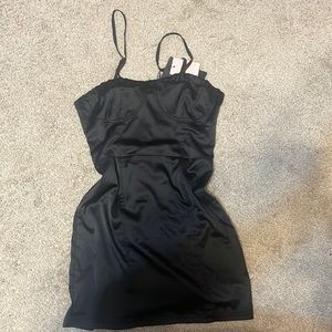 Black satin mini dress